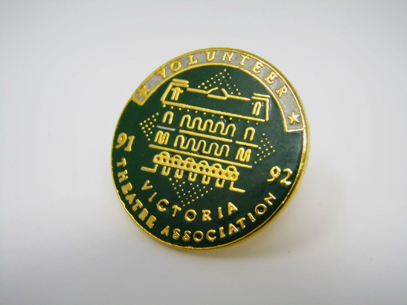 Vintage Collectible Pin: Victoria Theatre Association Volunteer 91 92