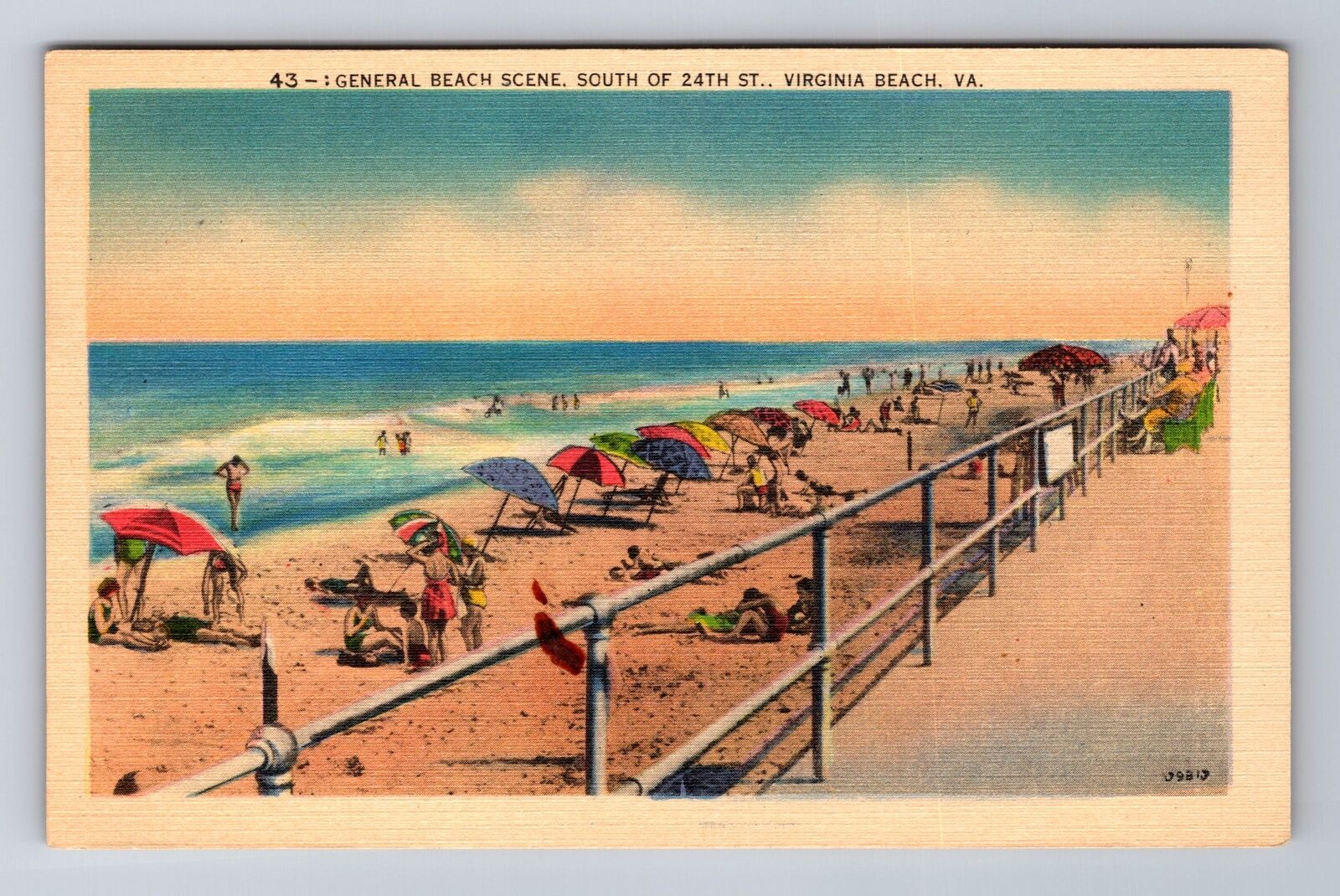 Virginia Beach VA-Virginia, General Beach Scene, Antique Vintage Postcard
