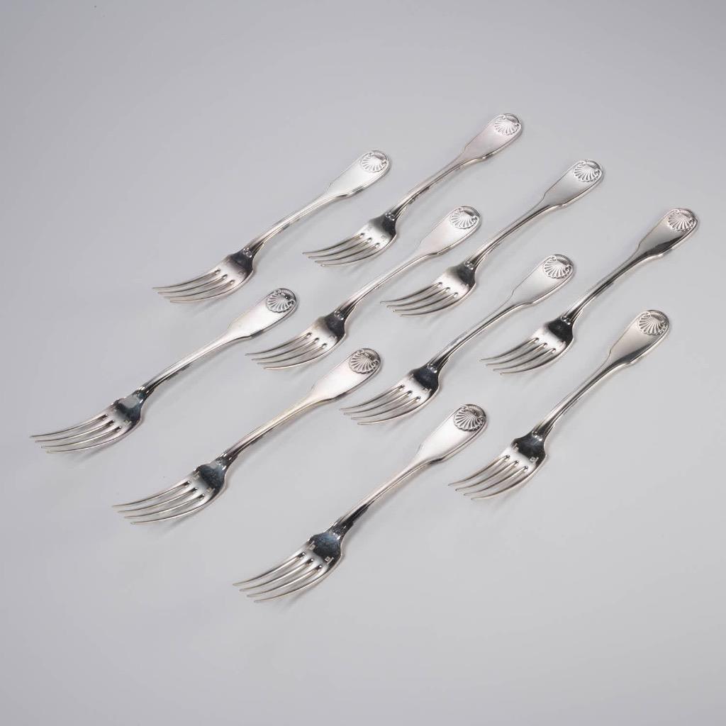 Christofle Vendome Arcantia Silverplate Shell Handled Forks 8\