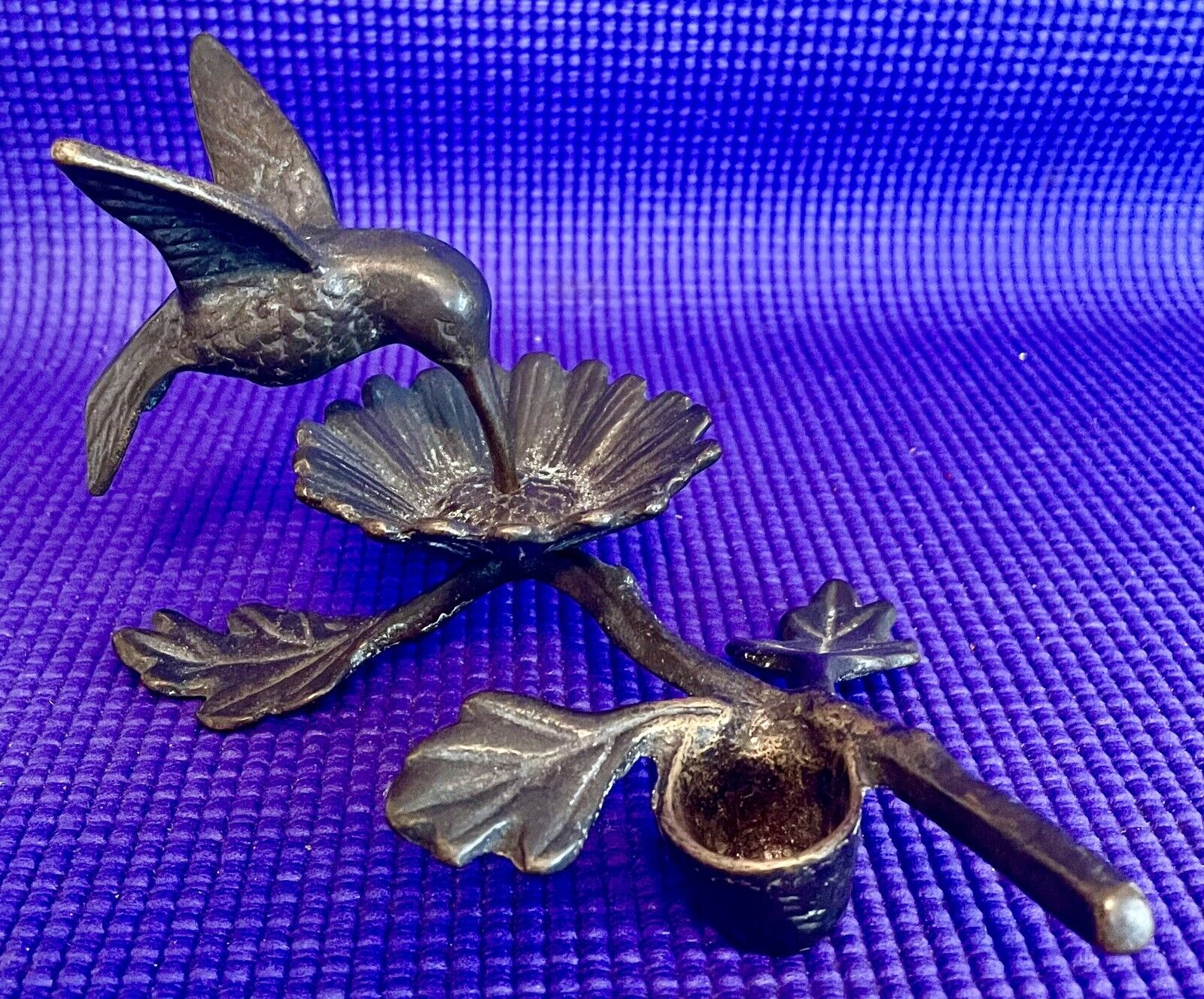 Vintage Solid Brass Hummingbird Flower Candle Holder
