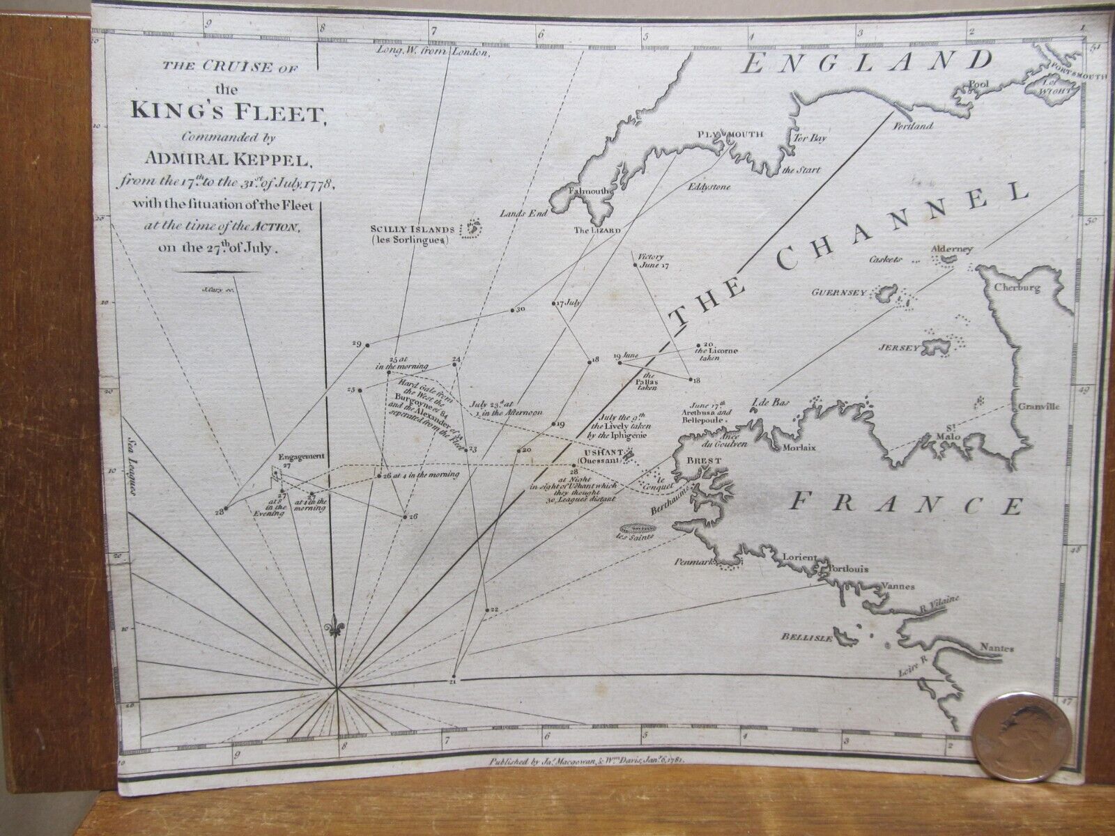 Map of the Cruise of the King\'s Fleet 1778 American Revolutionary War