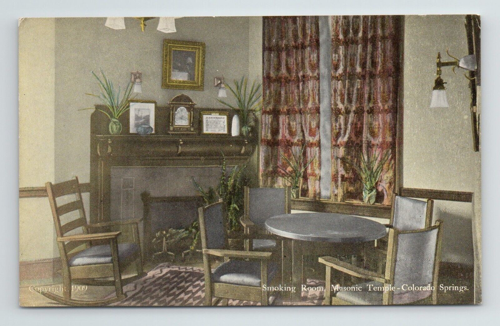 Smoking Room Interior View Masonic Temple Colorado Springs VTG CO Postcard