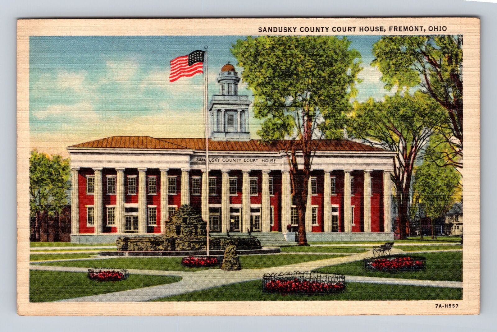 Fremont OH-Ohio, Sandusky County Court House, Antique Vintage Souvenir Postcard