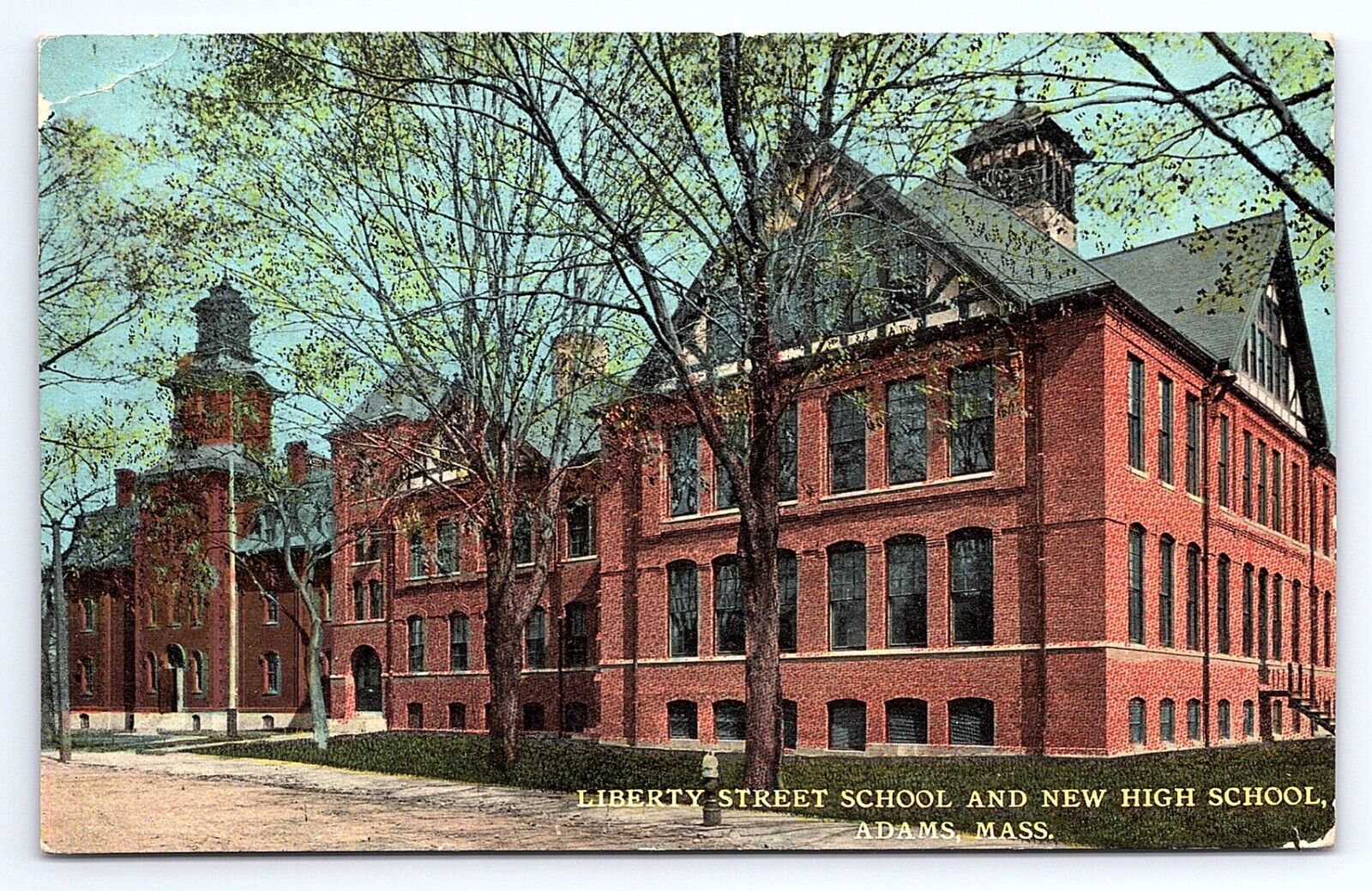 Postcard Liberty Street School And New High School Adams Massachusetts