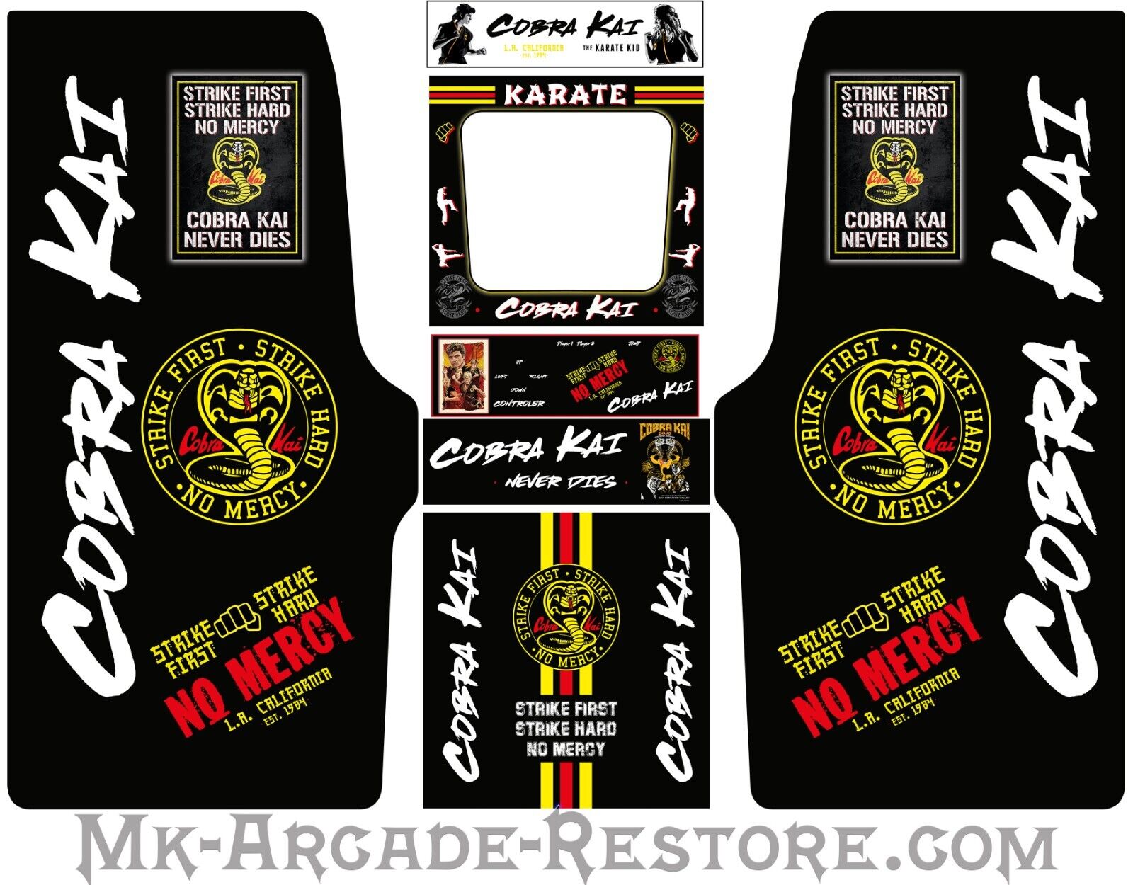 Cobra Kai Dk Cab Side Art Arcade Cabinet kit Artwork Graphics Decals Print