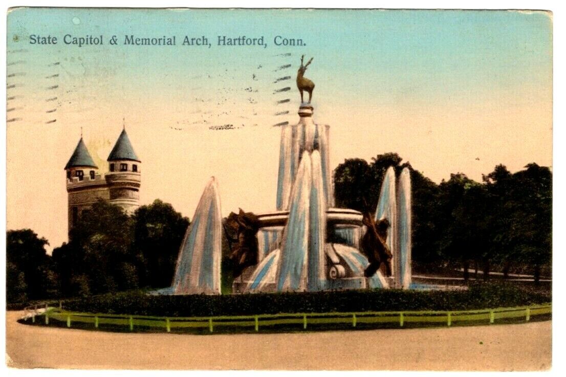 Connecticut State Capitol and Memorial Arch Hartford Connecticut Postcard 1908