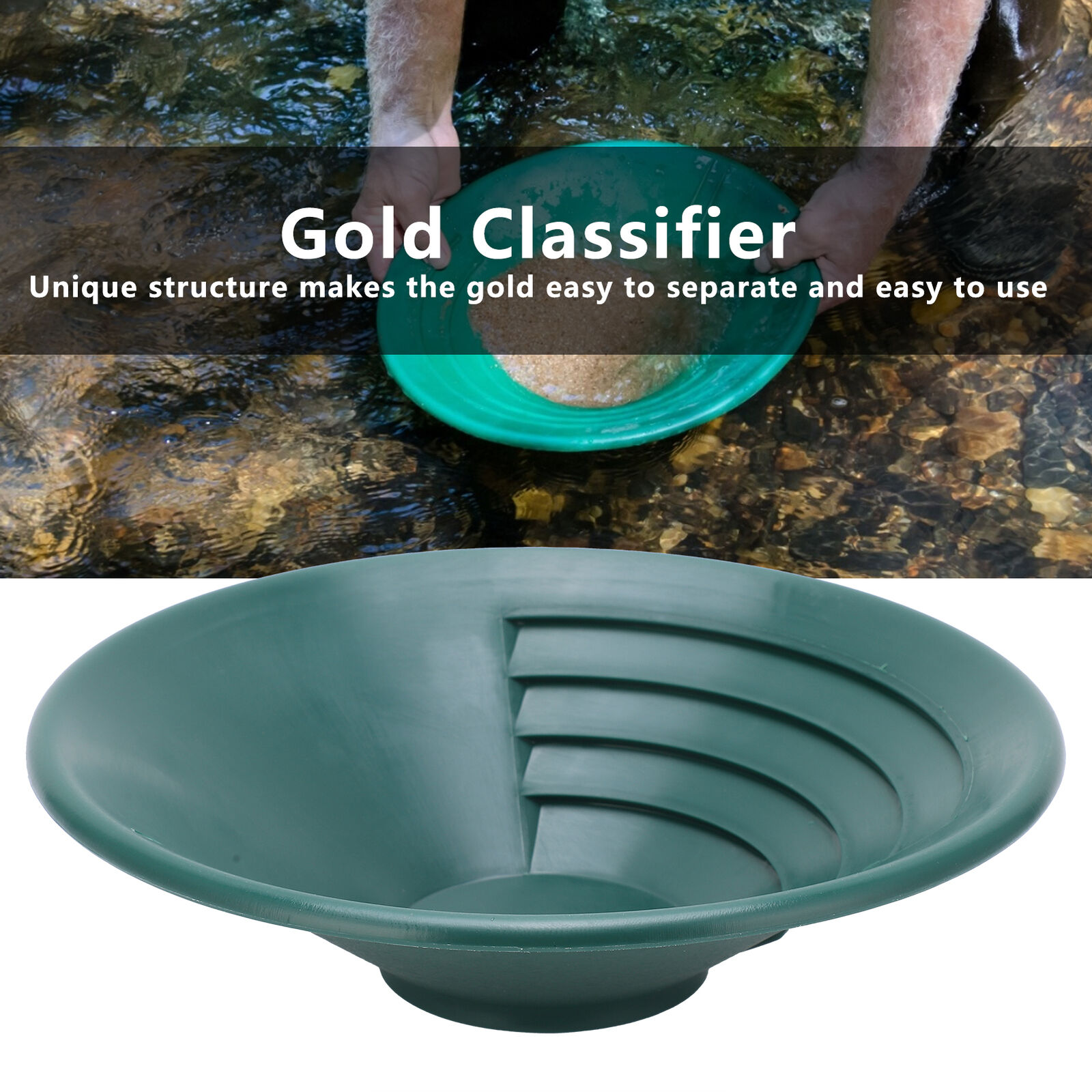 260mm Gold Panning Pan ABS Gold Sifting Classifier Washing Sieve Tray - Green