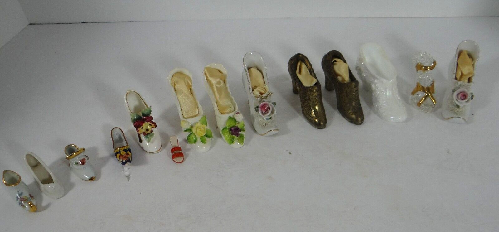 Collection Mixed Lot of 14 Miniature Shoes Porcelain Brass China Lefton Limoges
