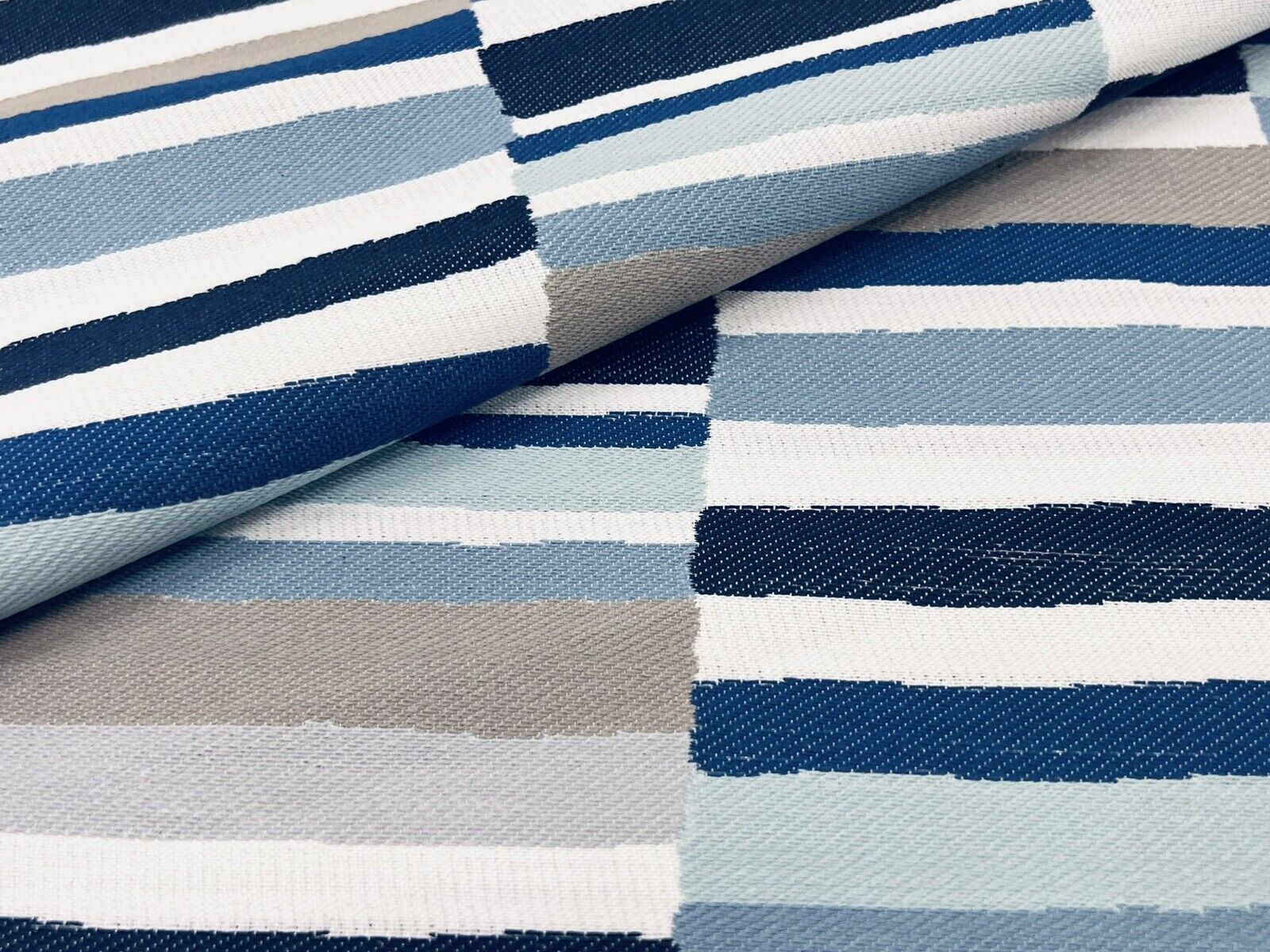 Thibaut Outdoor Woven Block Stripe Uphol Fabric- Carnivale / Blue 5 yds W74690