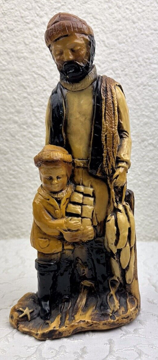Vintage Orzeck Terre Stone Fisherman With Son Figurine 