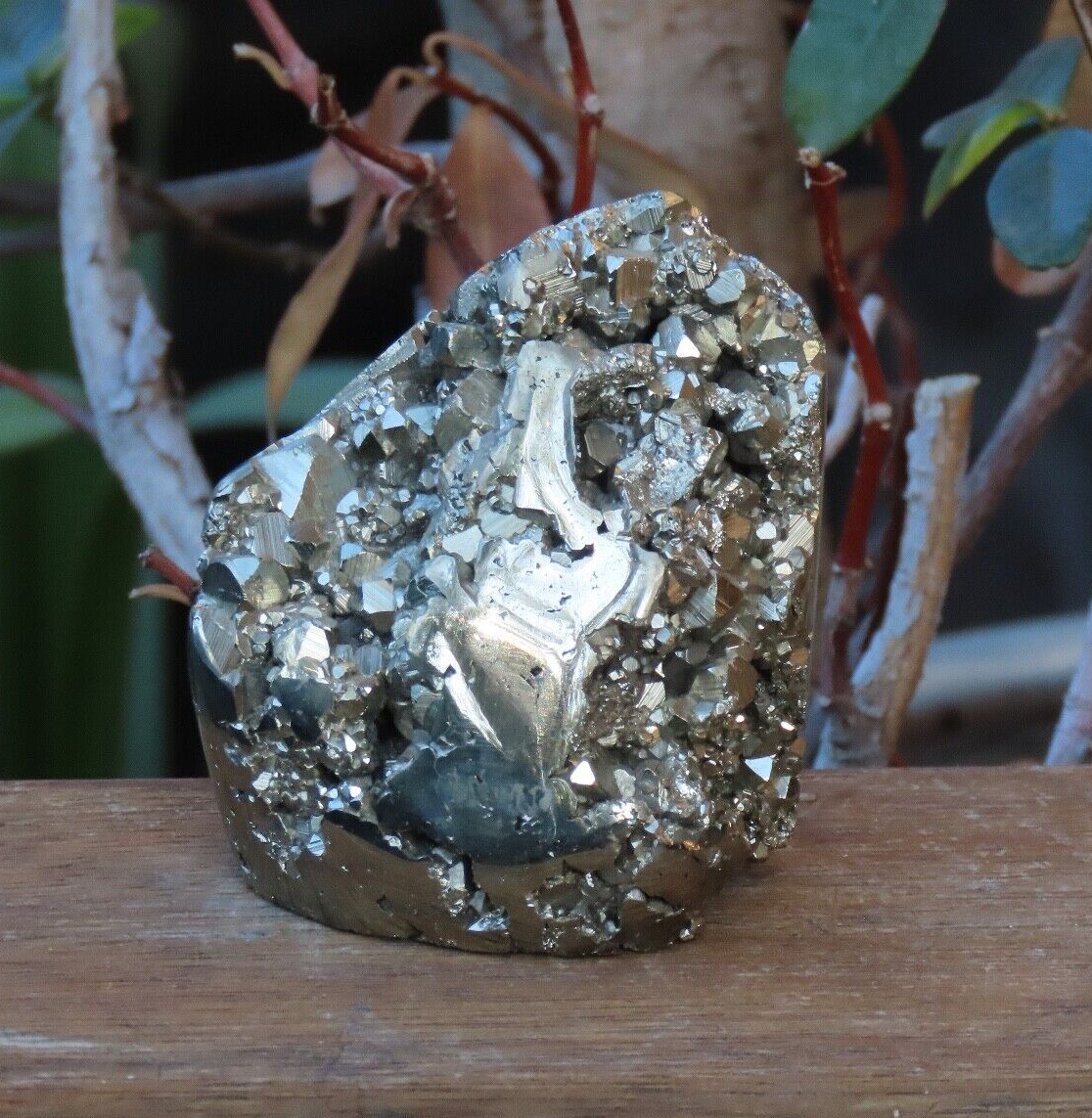 Unique Polished & Raw Pyrite Crystal Piece 362 Grams Mineral 68mm Tall From Peru