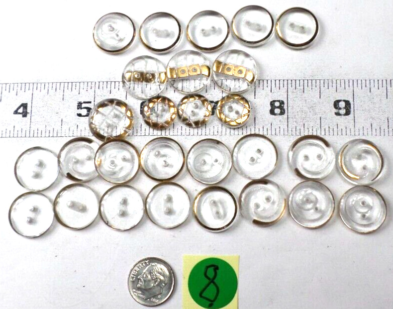 28 Vintage Clear w/ Gold Rim Czech Round Buttons 14mm (9/16\