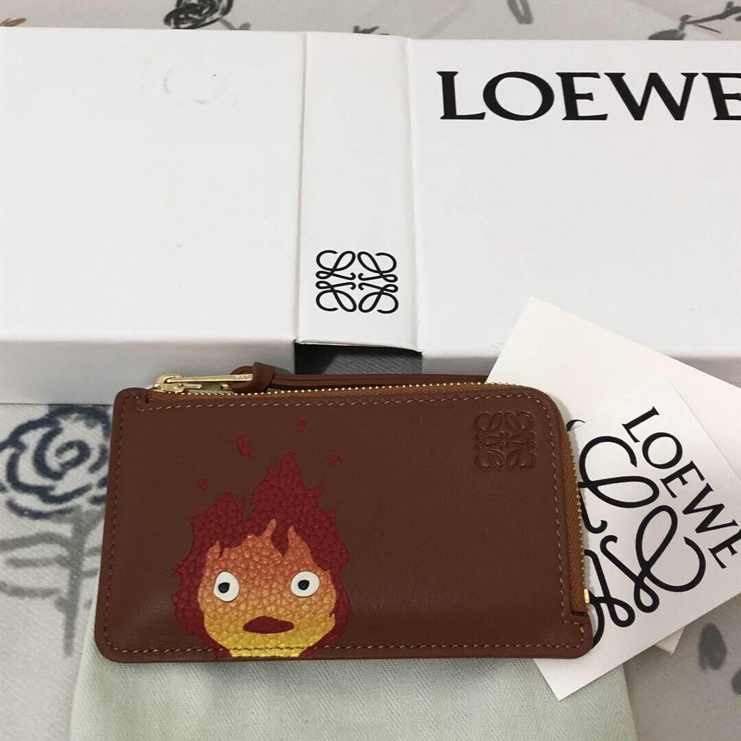Ghibli Authentic Howl\'s Moving Castle x Loewe Calcifer Coin Card Holder Gold Ex