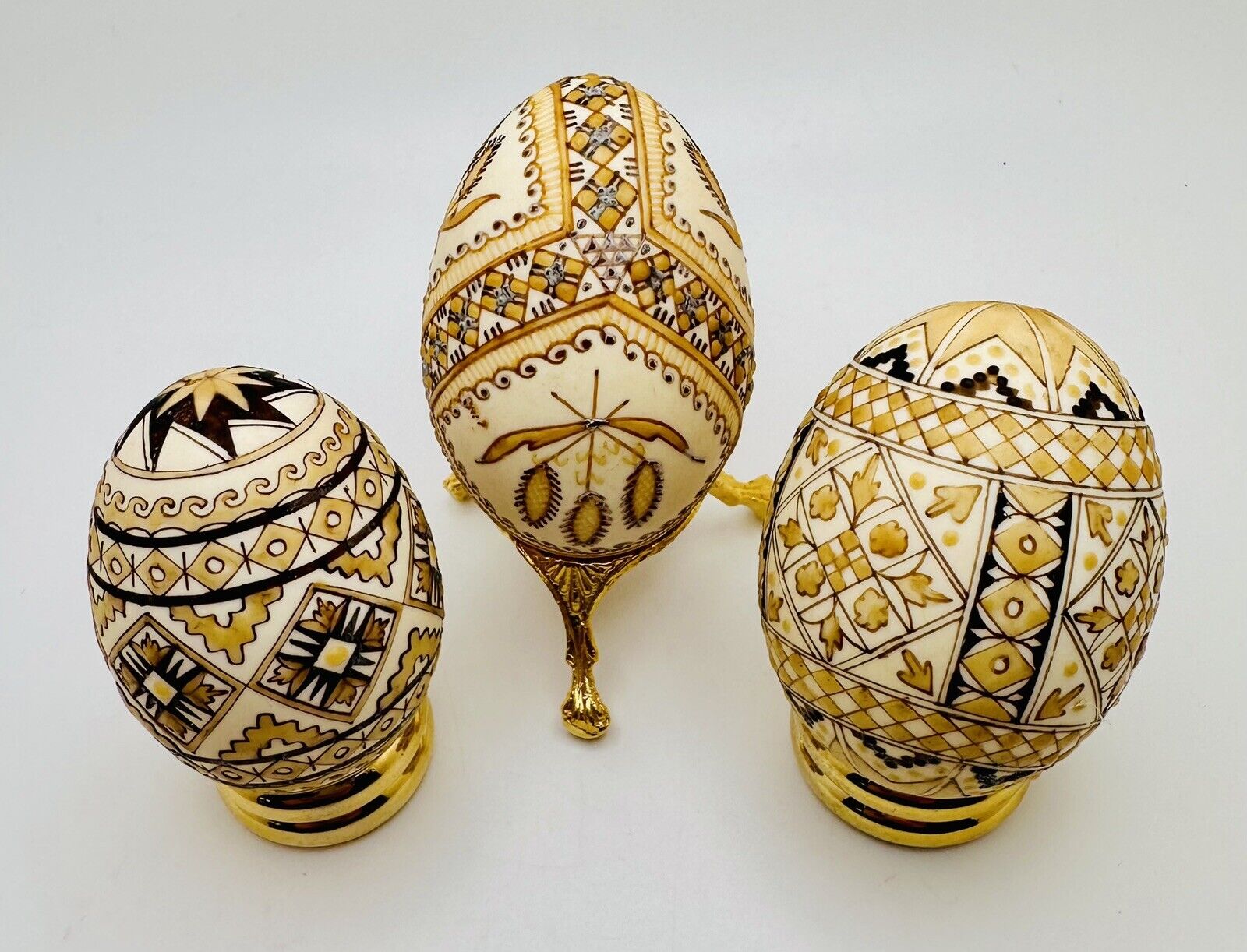 Pysanky Handpainted Relief Polish Ukrainian Set 3 Easter Real Duck Chicken Eggs