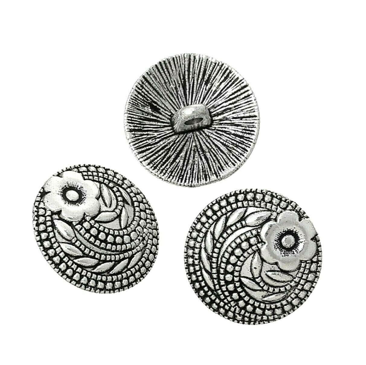 7 Tibetan Silver Flower Detailed Design Metal 17mm Round Shank Sewing Buttons