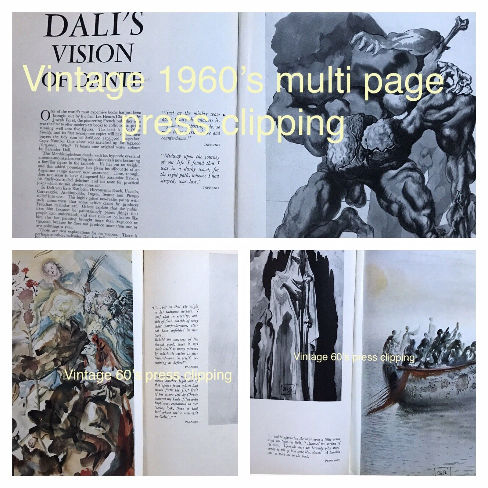 Vintage Salvador Dali Divine Comedy 8-PG Magazine Pages Art Editorial