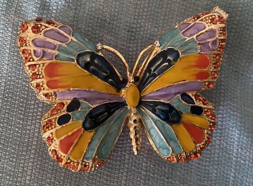 Enamel And Crystal Colorful Butterfly Metal Trinket Box