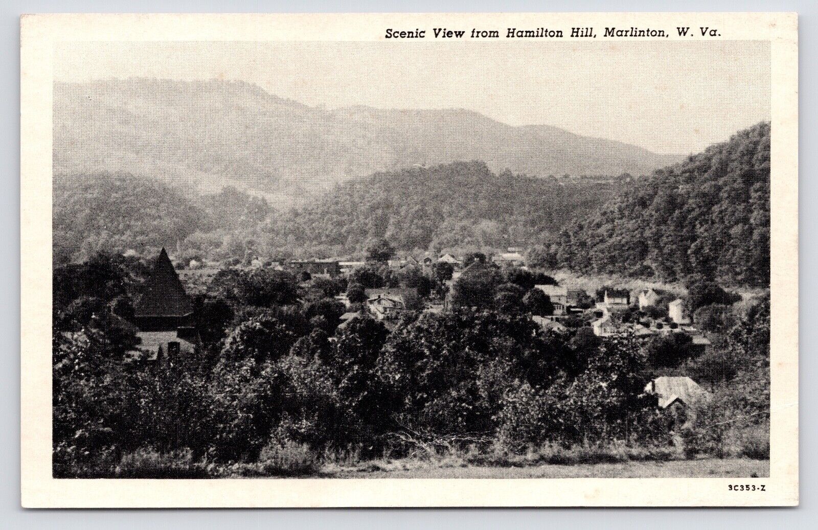 c1940s Hamilton Hill Scenic Aerial View Vtg Marlinton West Virginia WV Postcard