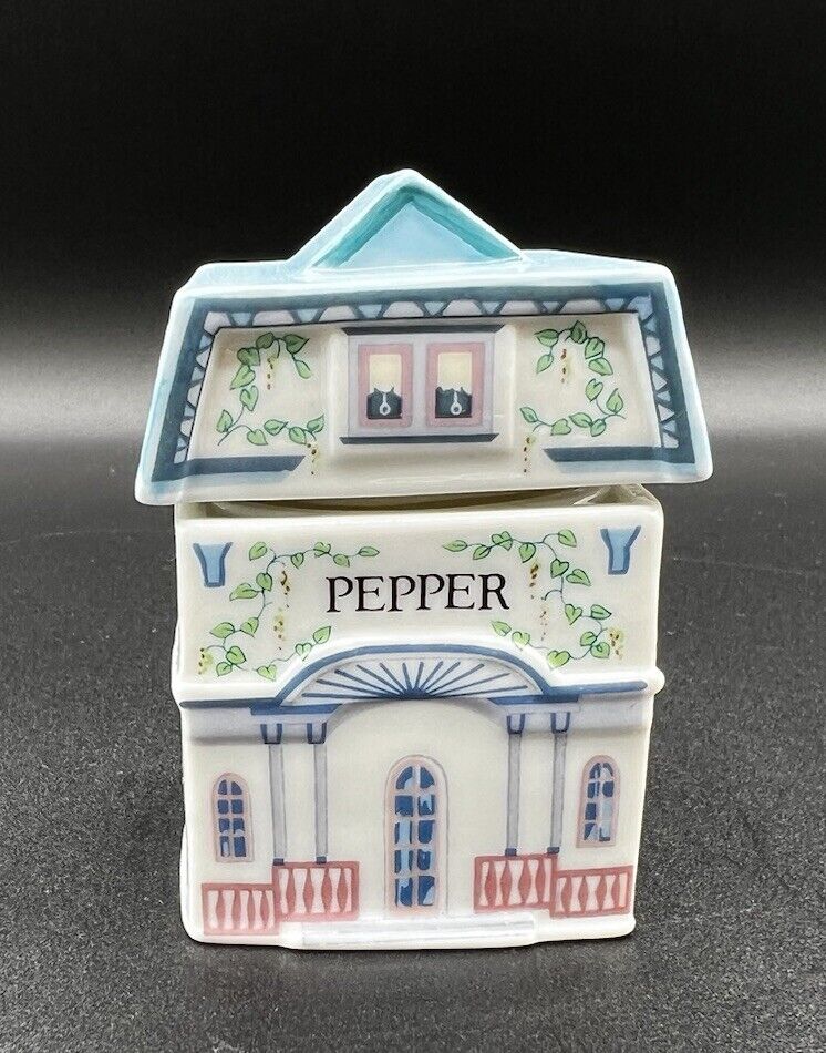 Pepper—The Lenox Spice Village Fine Porcelain House Jar 1989 Base & Lid 3” Tall
