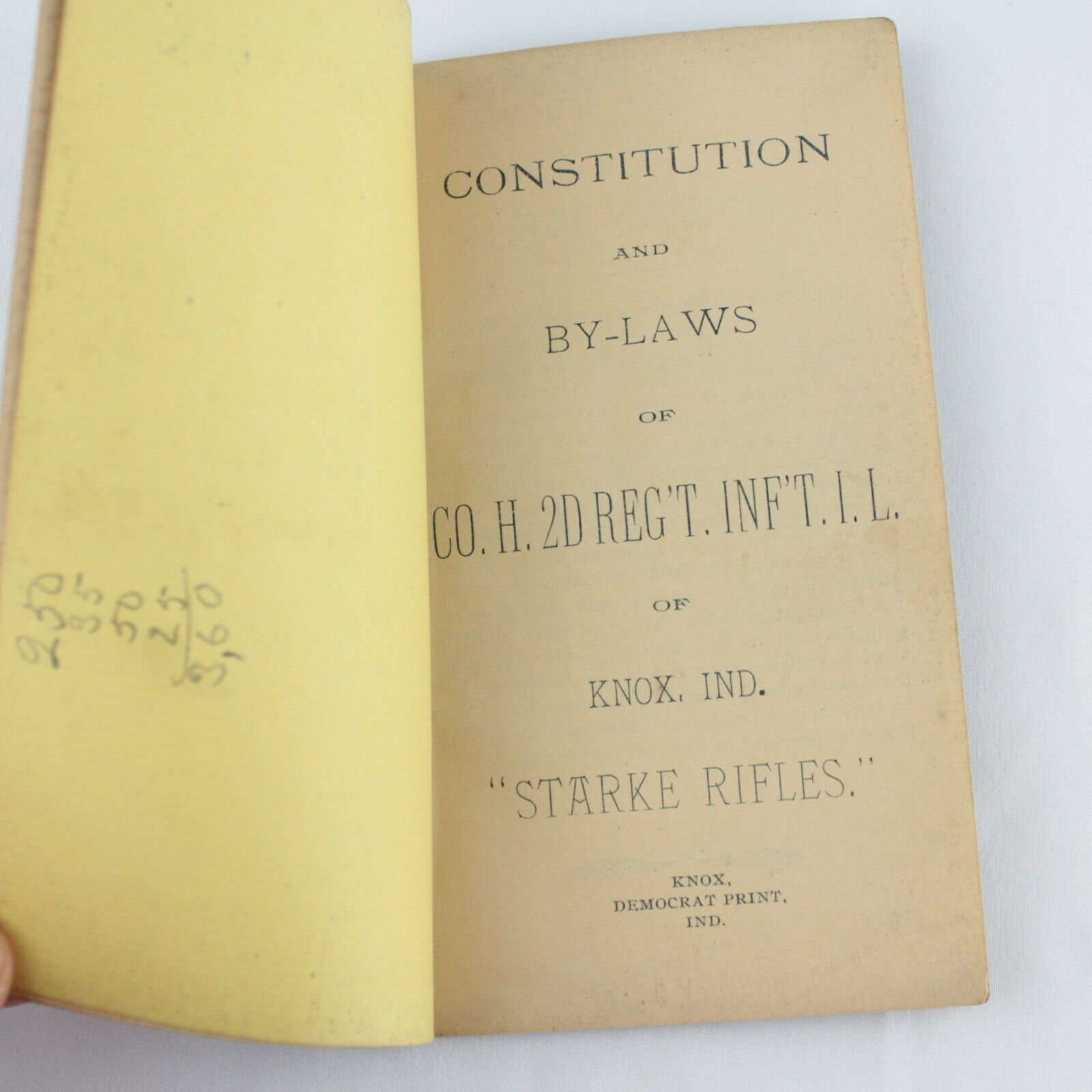 1895 INDIANA MILITIA - KNOX - STARKE RIFLES - CONSTITUTION AND BY LAWS - 2nd Reg