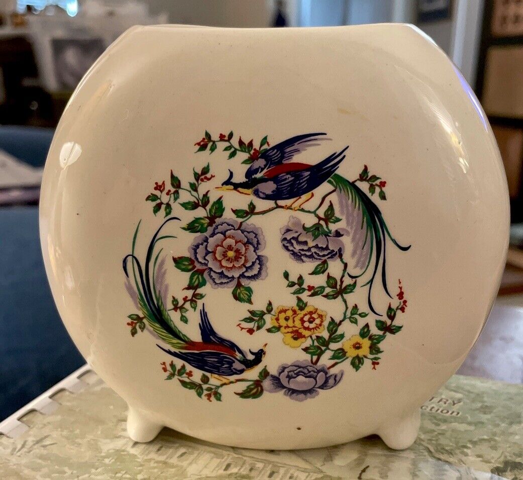 Chamart Limoges France Vntg Hand Painted Porcelain Peacock & Flowers Vase 5x5x2