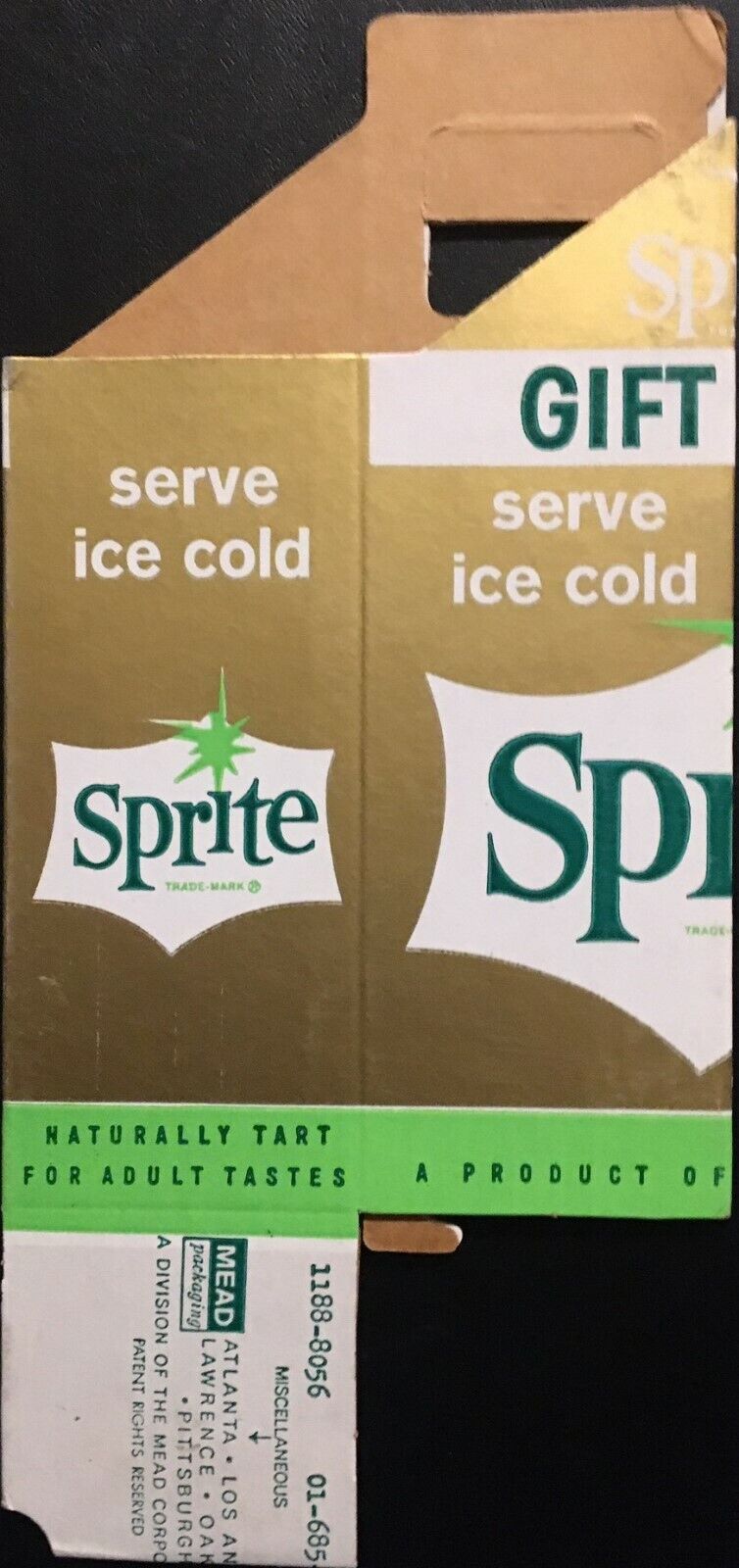 1961 Sprite Cola Two Small Bottle Gift Pack Carton “New Old Stock”
