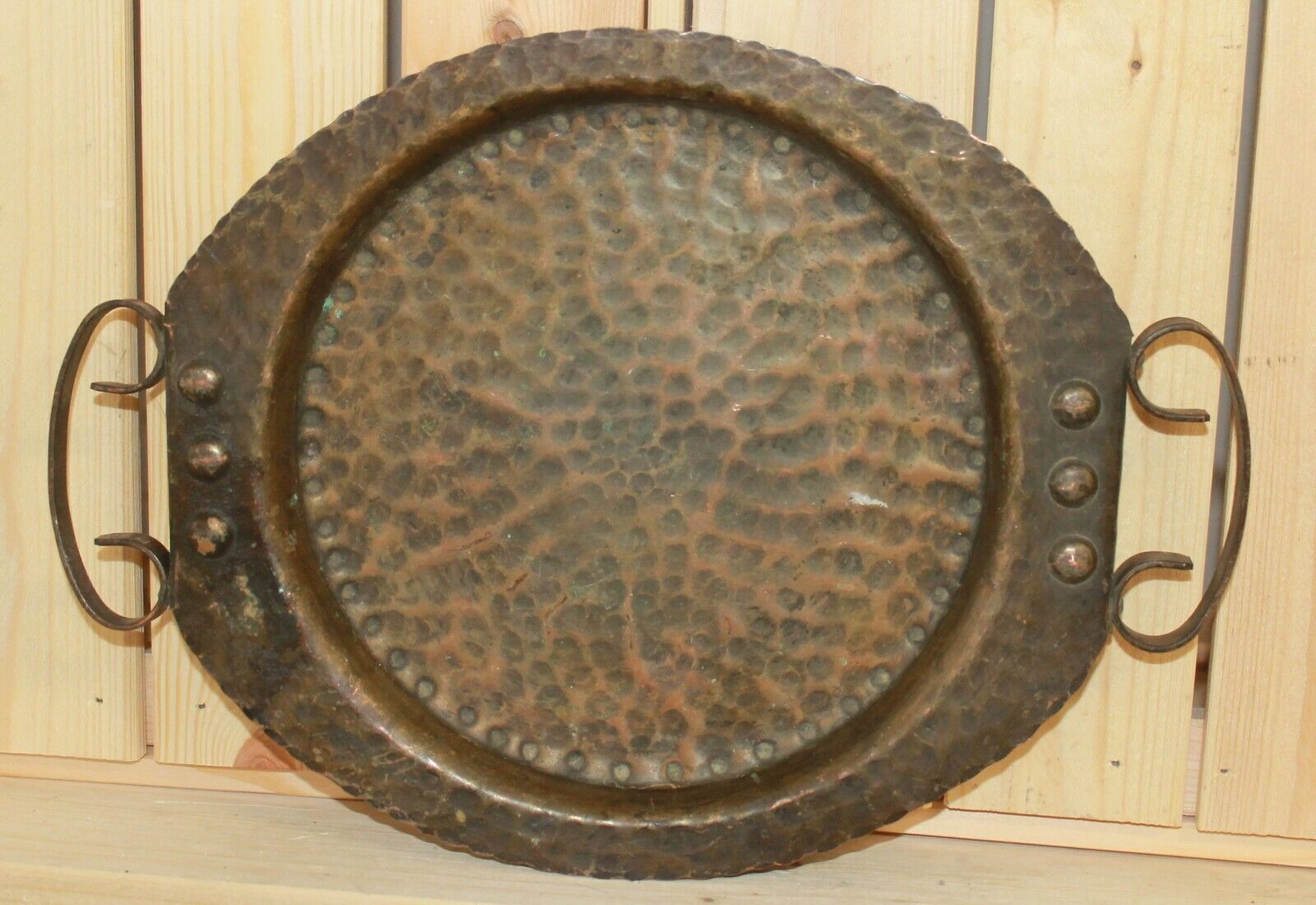Antique hand made wrought copper serving tray