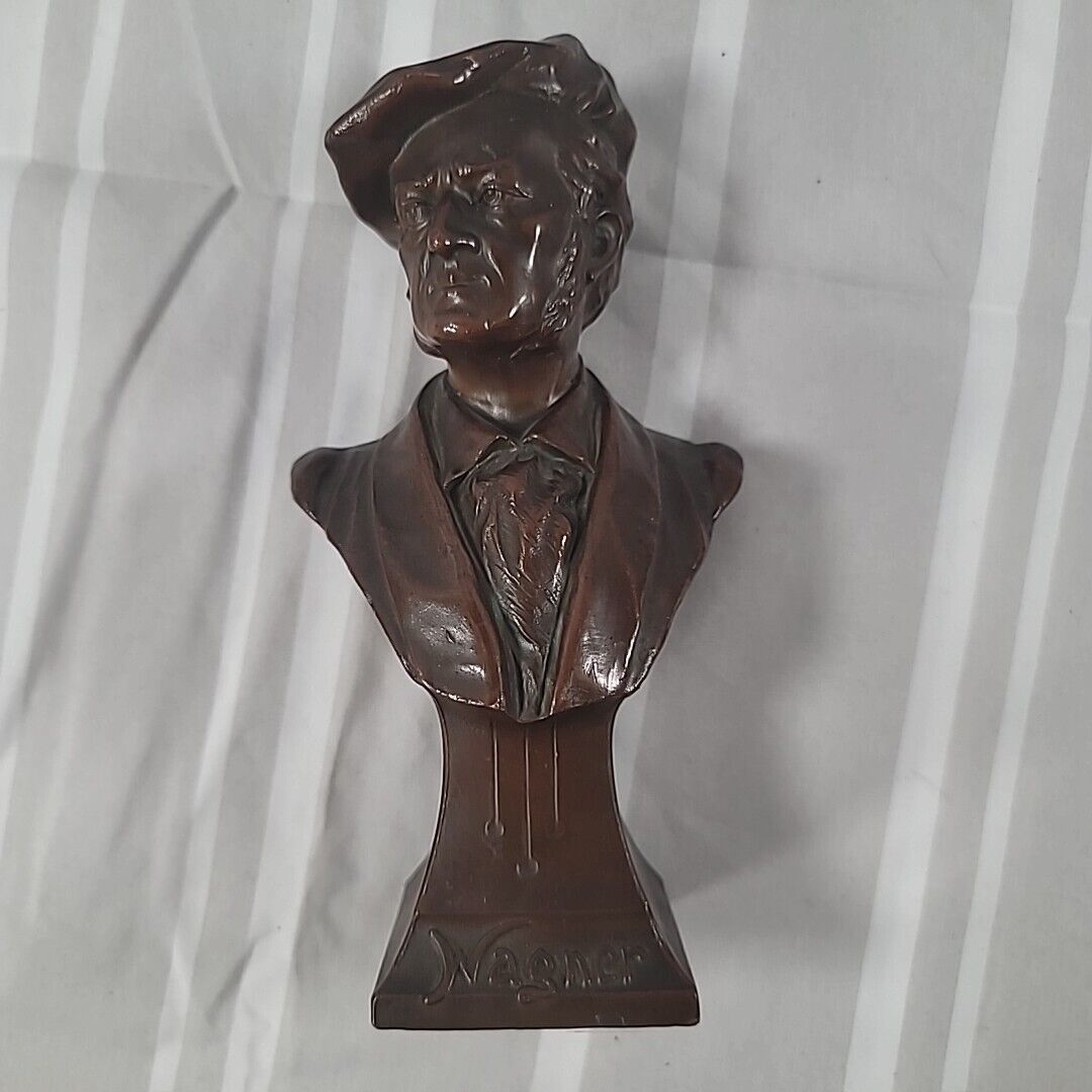 Vintage Great Music Composer Wagner Solid Brass Small Tabletop Bust 7
