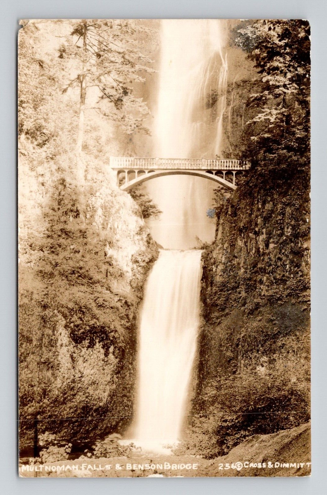 RPPC Multnomah Falls & Benson Bridge Oregon, Antique Real Photo O12