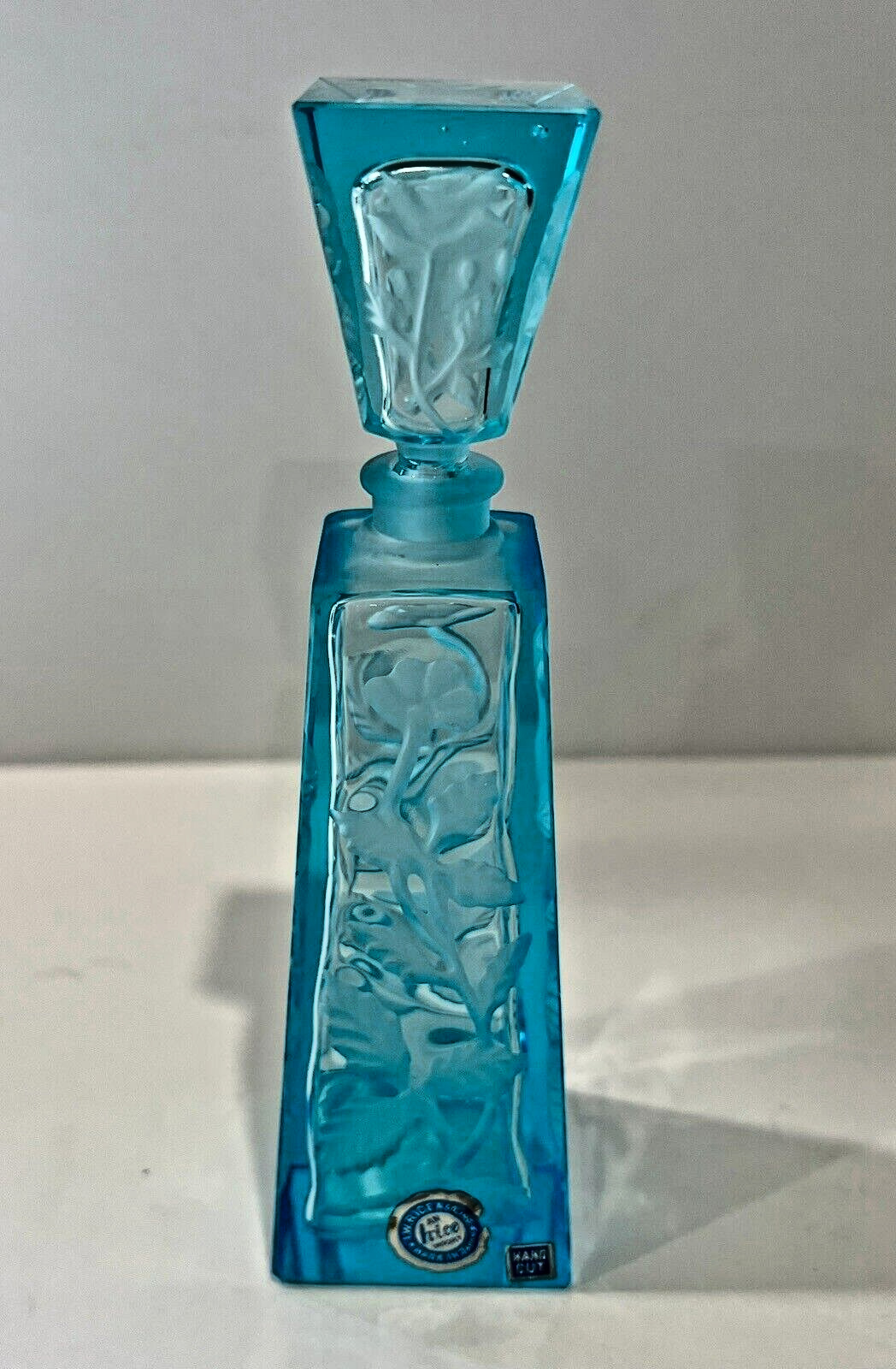 Vintage & Rare Irving W. Rice Hand Cut Blue Glass Perfume Bottle & Stopper