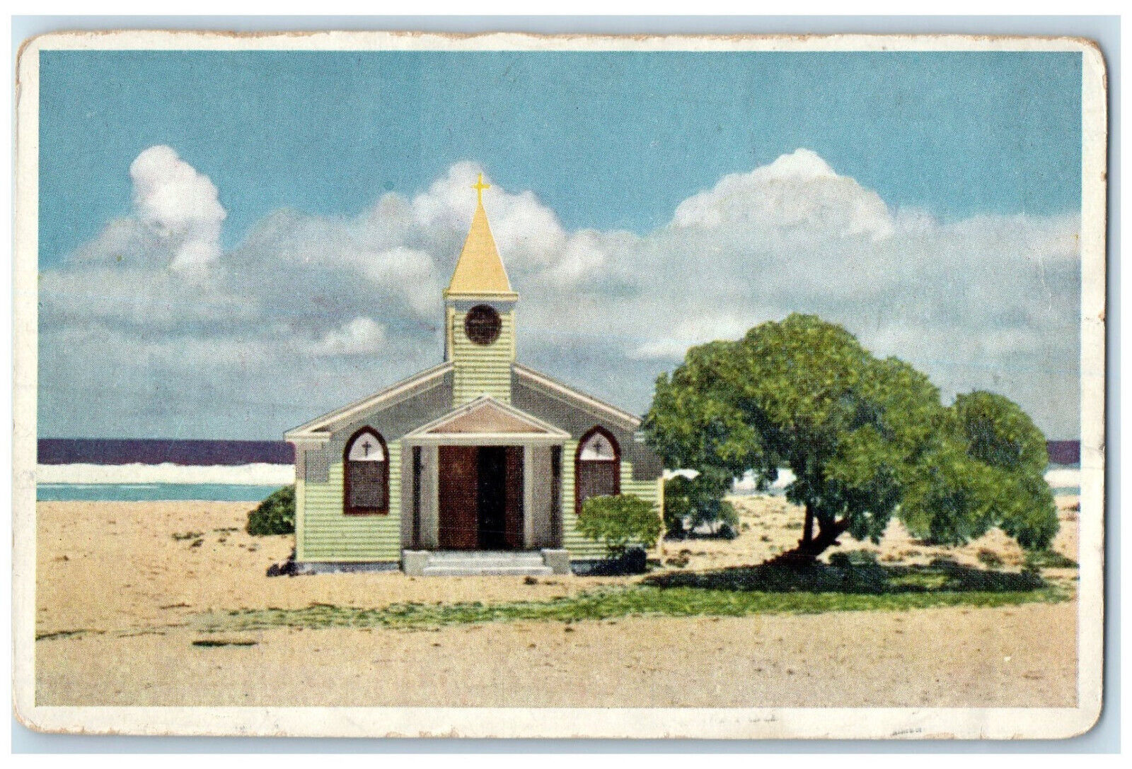 c1950's Entrance to Church By The Sea Wake Island Unposted Vintage Postcard