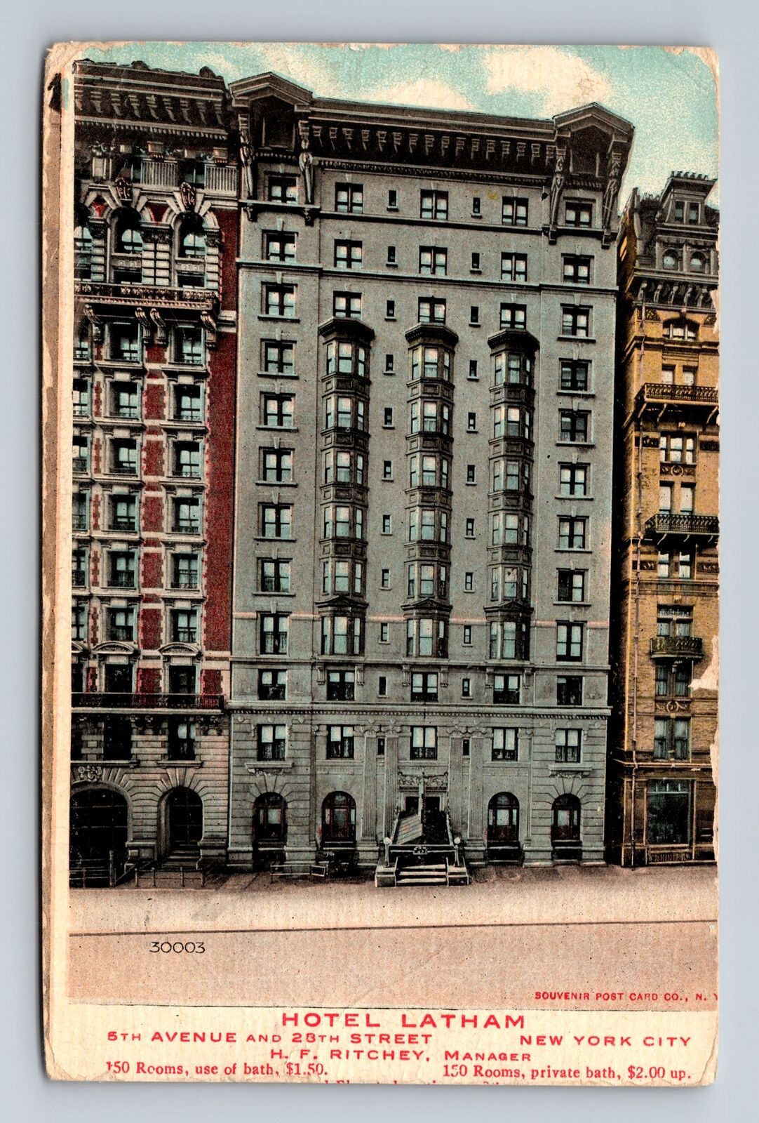 New York City, Hotel Latham, Advertising, Antique Vintage c1910 Postcard