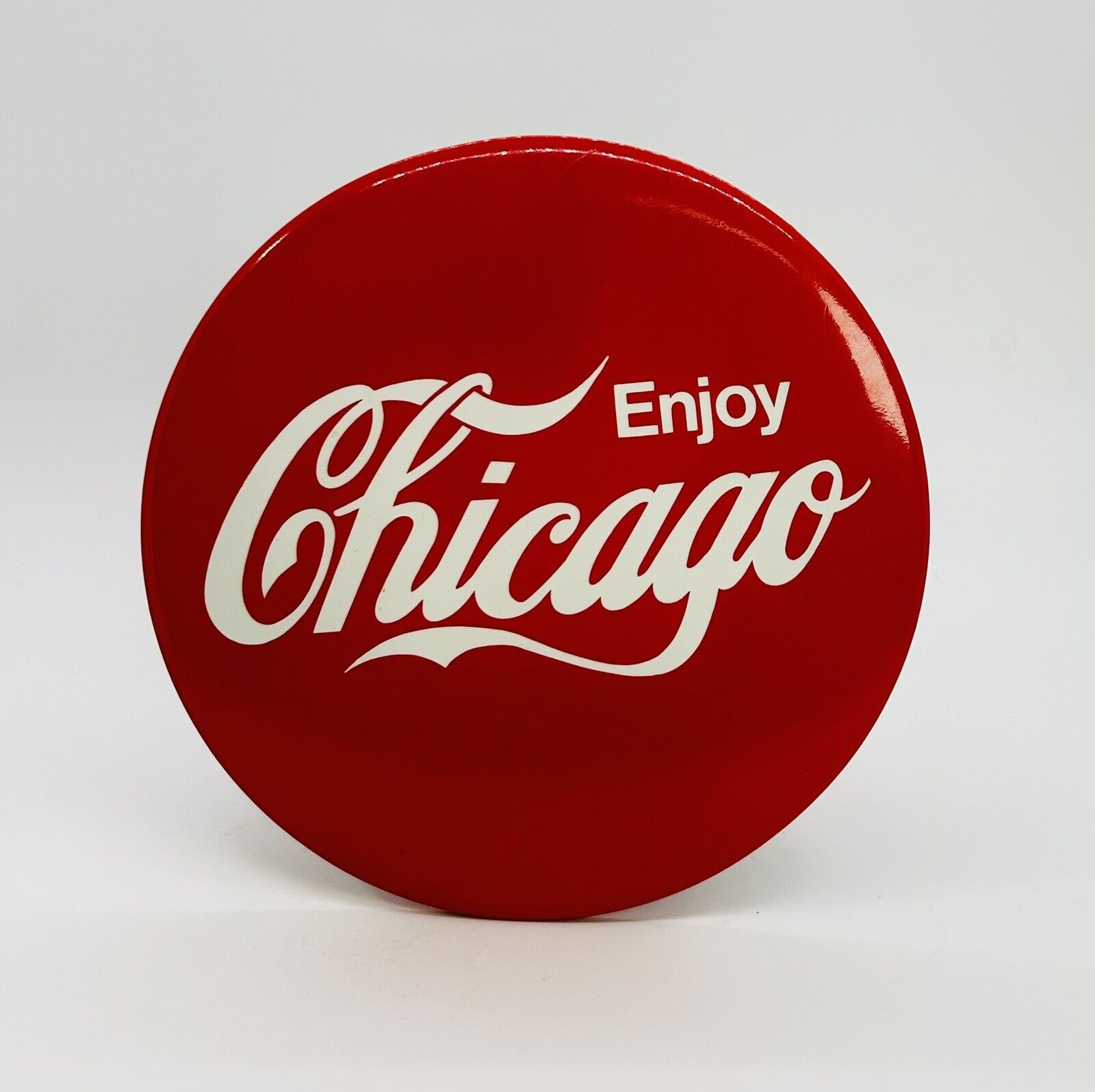 Vintage Enjoy Chicago Coca Cola Large Button Pin Advertising 6”