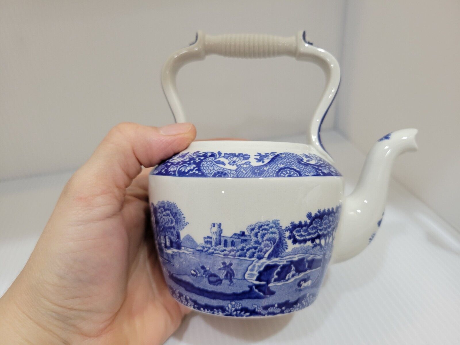 Copeland Vintage Miniature Spode Teapot in Blue Italian Garden Scenery Pattern