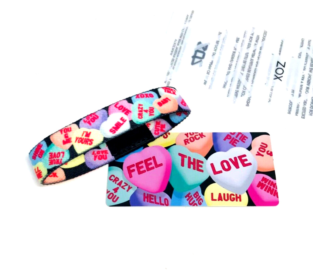 ZOX *FEEL THE LOVE* Silver Single Large NIP Wristband w/Card CONVERSATION HEARTS