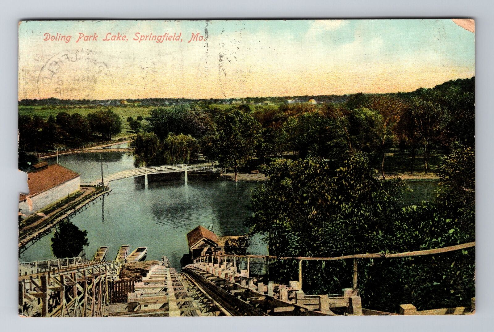 Springfield MO-Missouri, Doling Park Lake, Aerial, Vintage c1909 Postcard