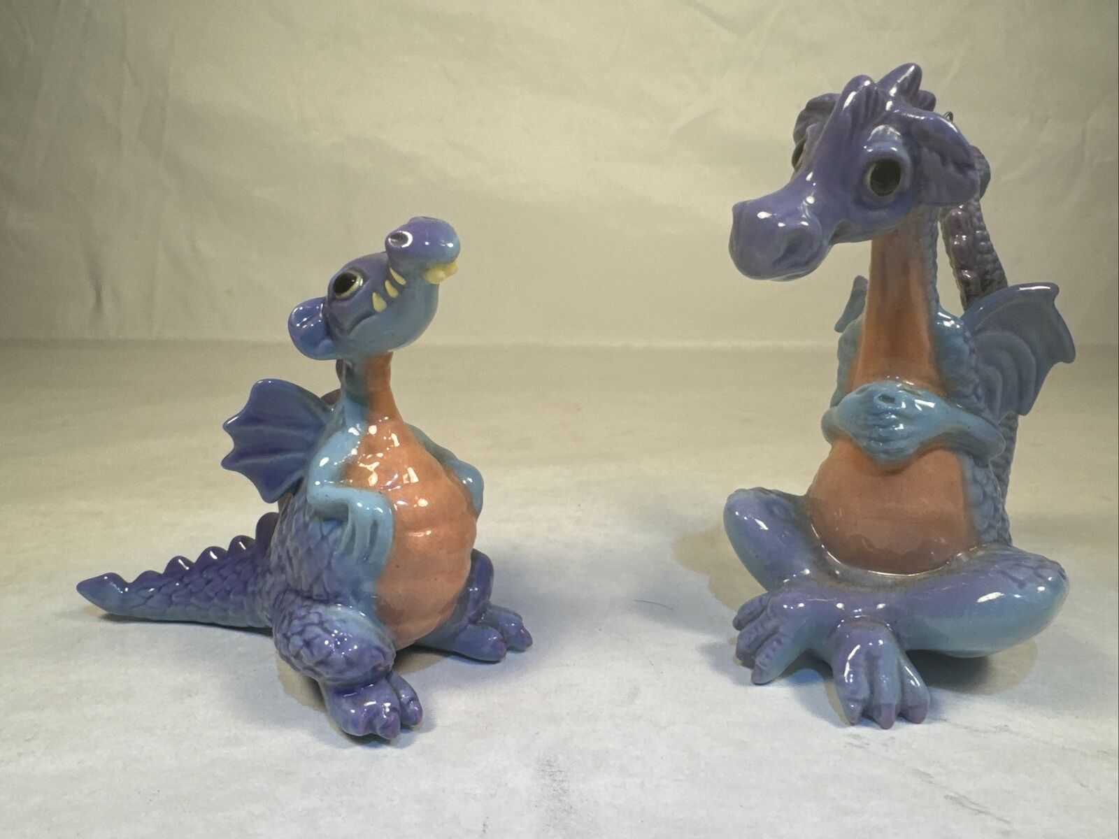 Vintage Hagen Renaker Storybook Pink Purple Dragon Set Ornaments Ceramic READ