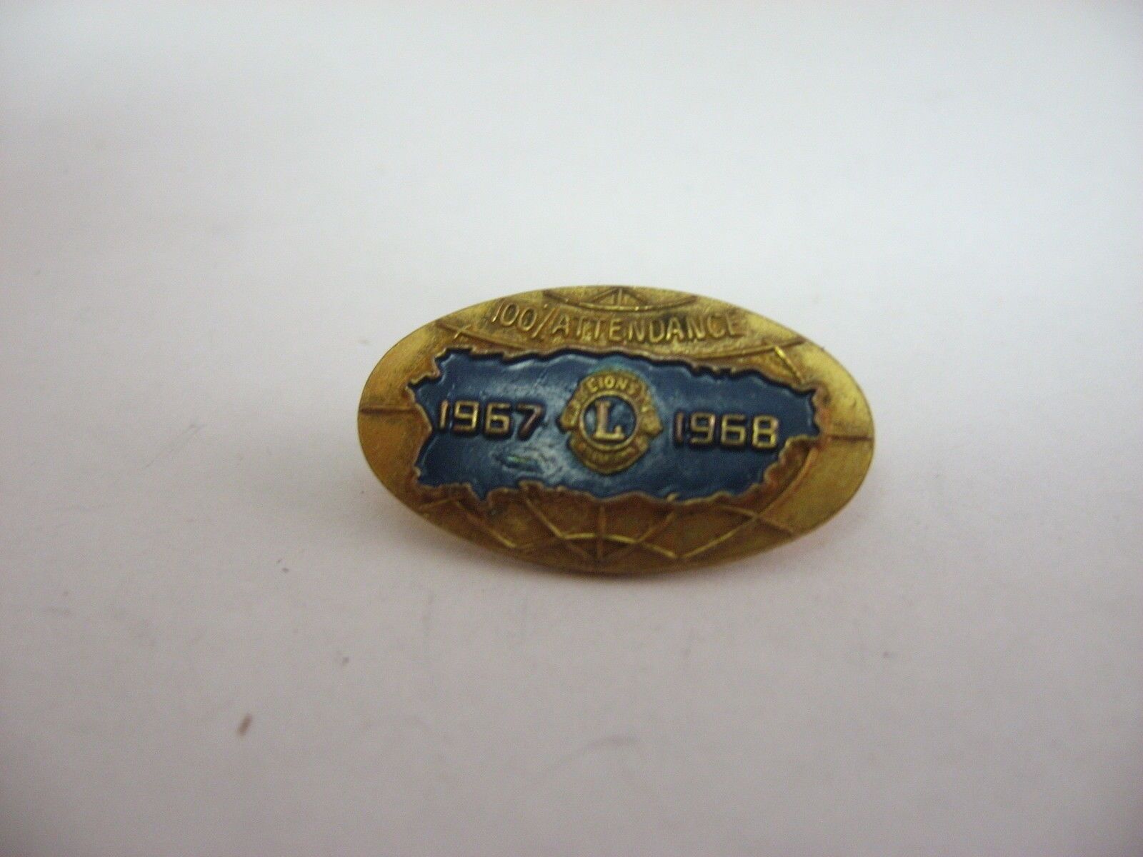 Vintage Lapel Hat Pin: 1968 Lions International 100% Attendance