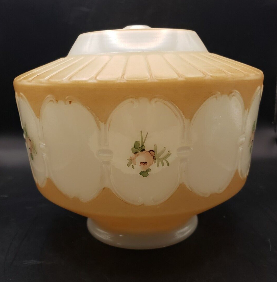 Vintage Antique Milk Glass Frosted Gold Accent Hand Painted Flowers Shade