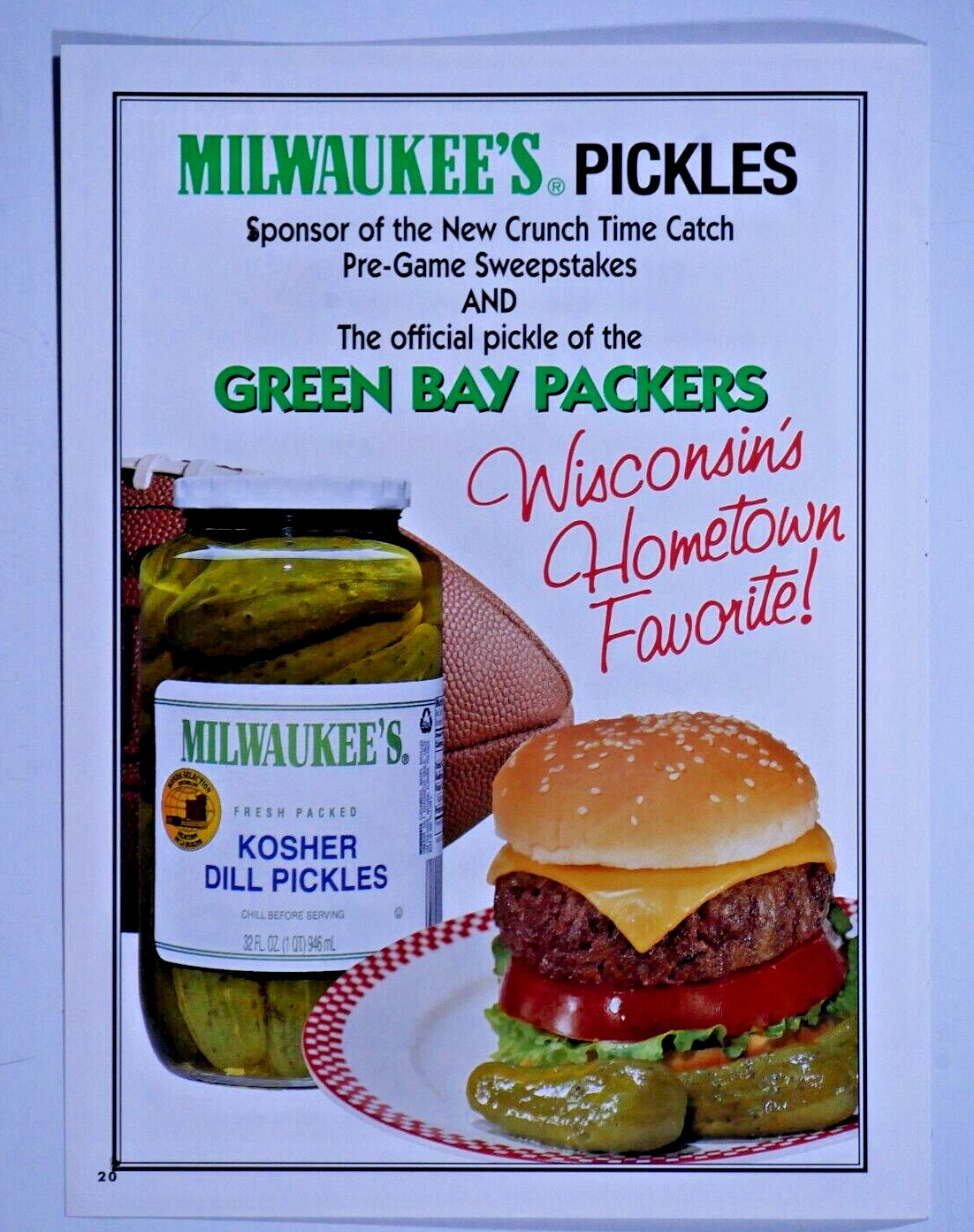 Green Bay Packers Milwaukee's Kosher Dill Pickles Vintage 1997 Original Print Ad