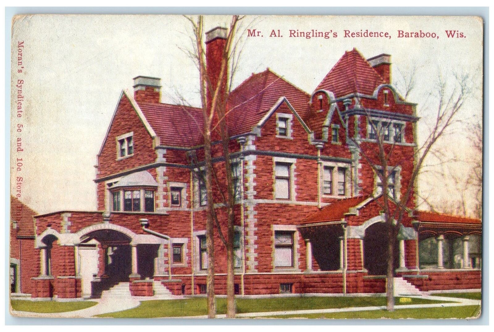 c1910s Mr. Al Ringling Residence Building Exterior Baraboo Wisconsin WI Postcard
