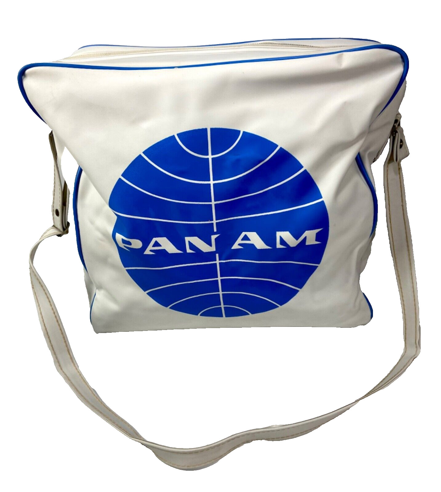 Vintage Pan Am Airlines Bag Vinyl Travel Carry Adjustable Strap Made USA