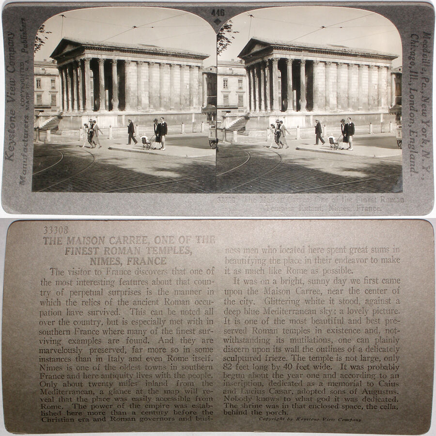 Keystone Stereoview Roman Temple in Nimes, France From Rare 1200 Card Set #446