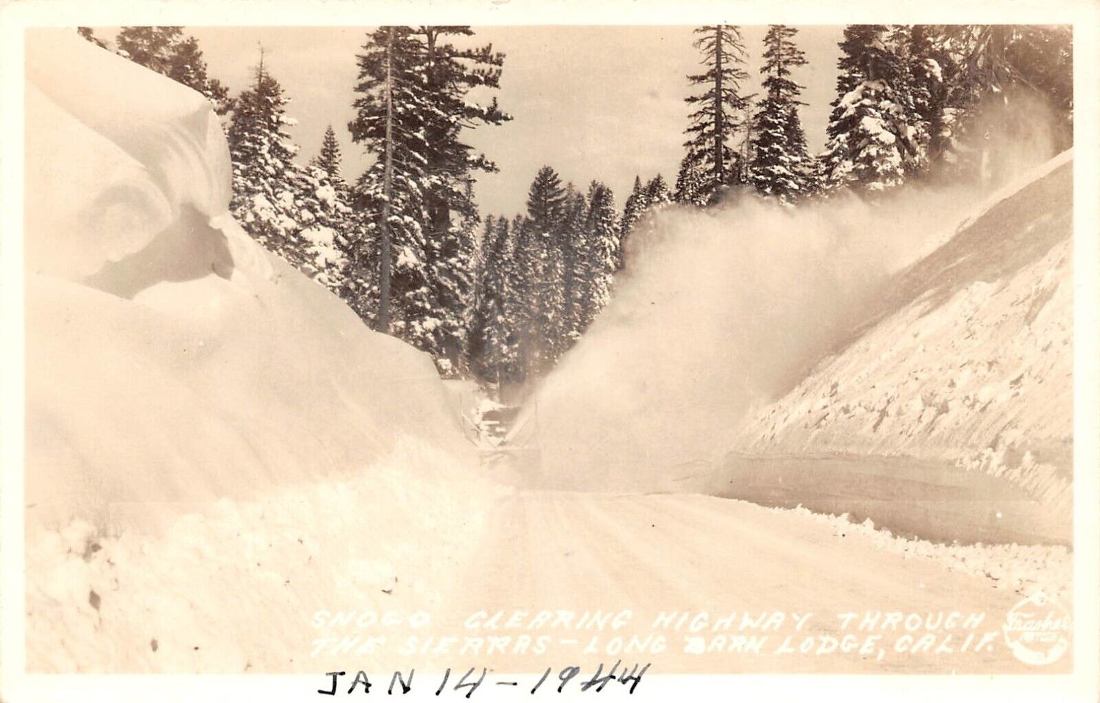 RPPC SNOW CLEARING Longbarn Lodge California Frashe\'s 1944 Postcard 9334