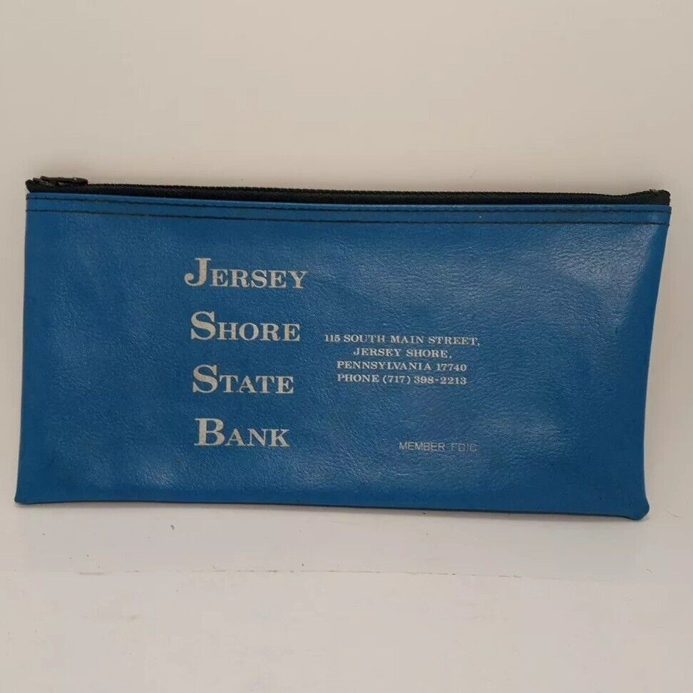 Vintage Jersey Shore State Bank Blue Zippered Money Bag Deposit Pouch