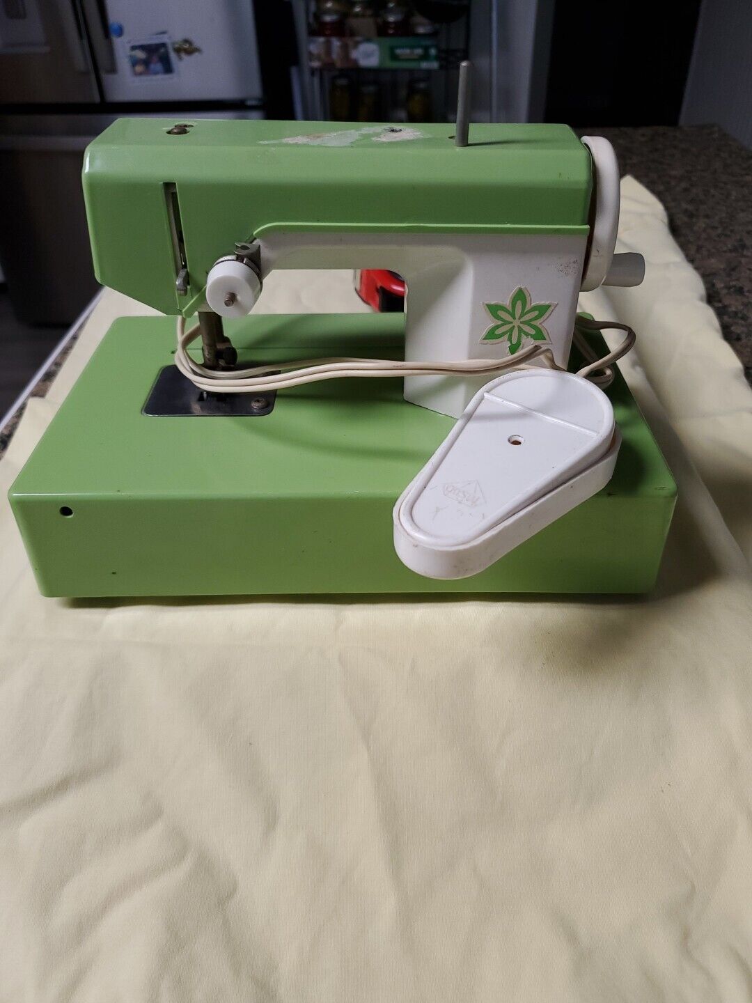 Vintage Crystal Child Sewing Machine Green