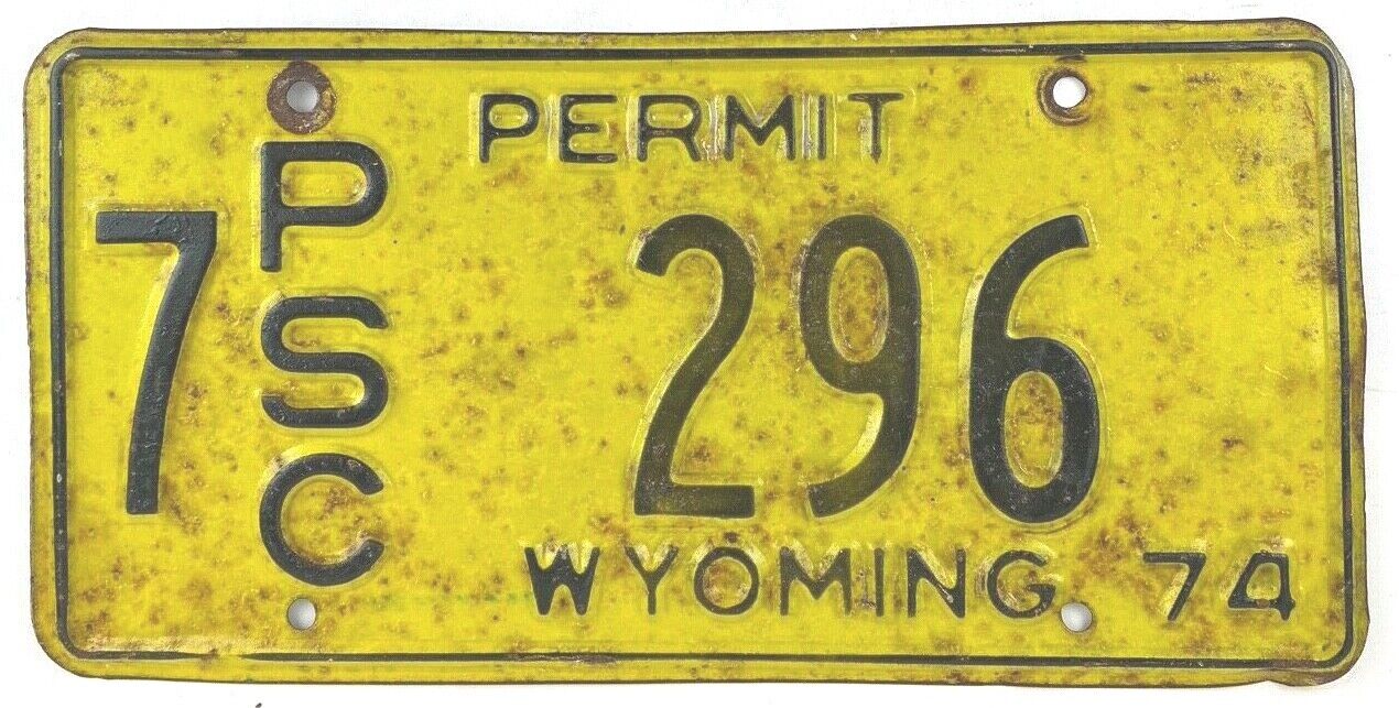 Wyoming 1974 Permit License Plate Vintage Goshen Co Man Cave Collector Decor