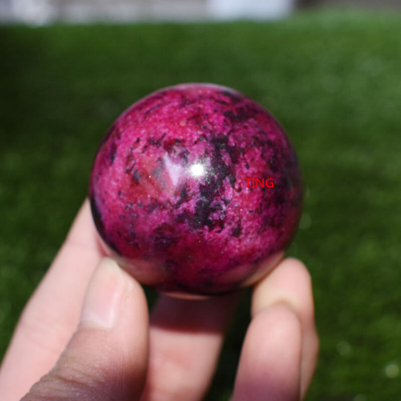 NEW Natural Peach Blossom Stone Jade Ball Onl Crystal Sphere Healing 45-49MM