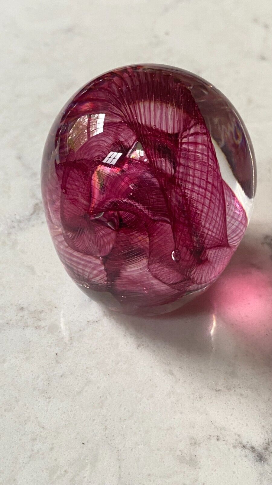 Vintage Robert Held Art Glass Paperweight Signed- Iridescent/Red