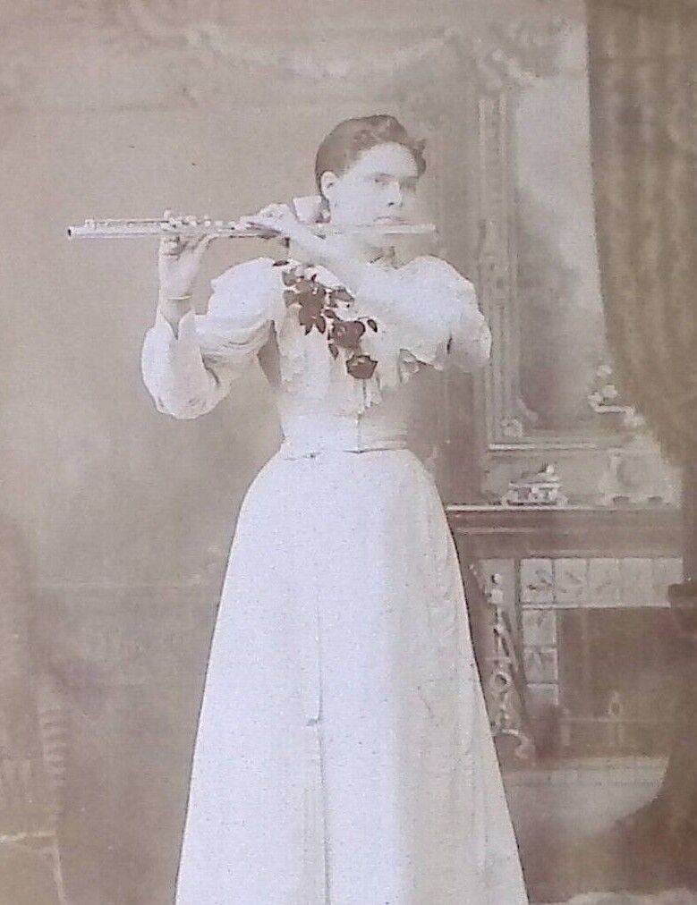 C.1890s Cabinet Card Flute Player Musical Woman Grand Rapids MI Studio A324